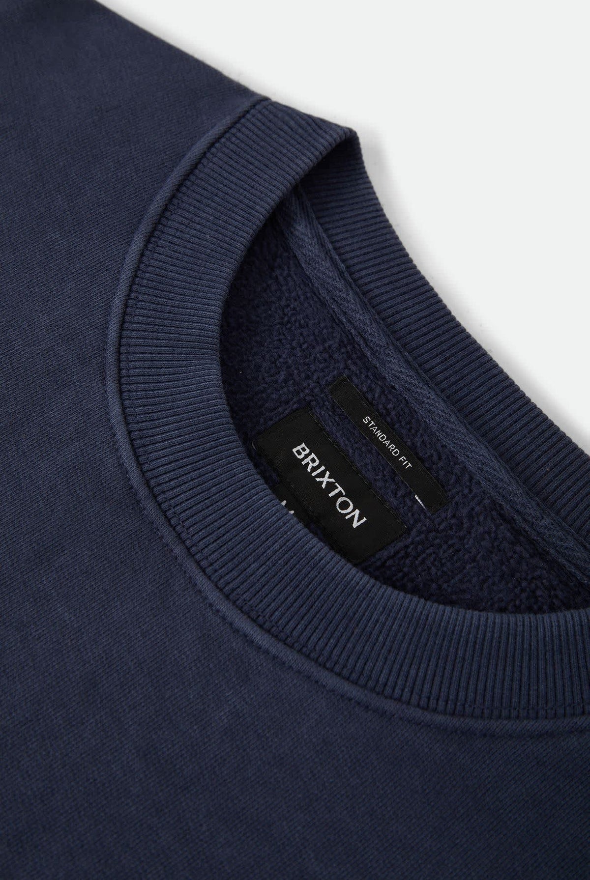 Men's Brixton Baseline Crew Fleece in the color Washed Navy Vintage Wash - Additional Laydown image