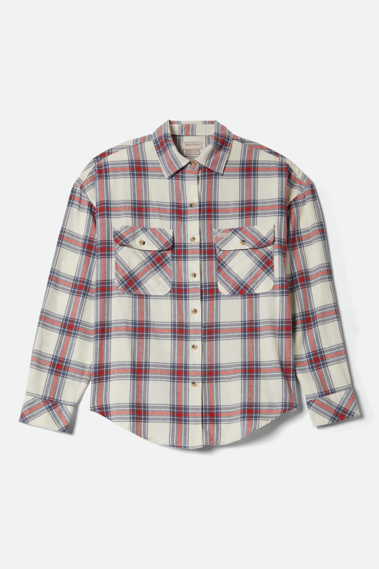 Women's Bowery Vintage Overshirt in the color Off White/Berring Sea/Red - Front Product View
