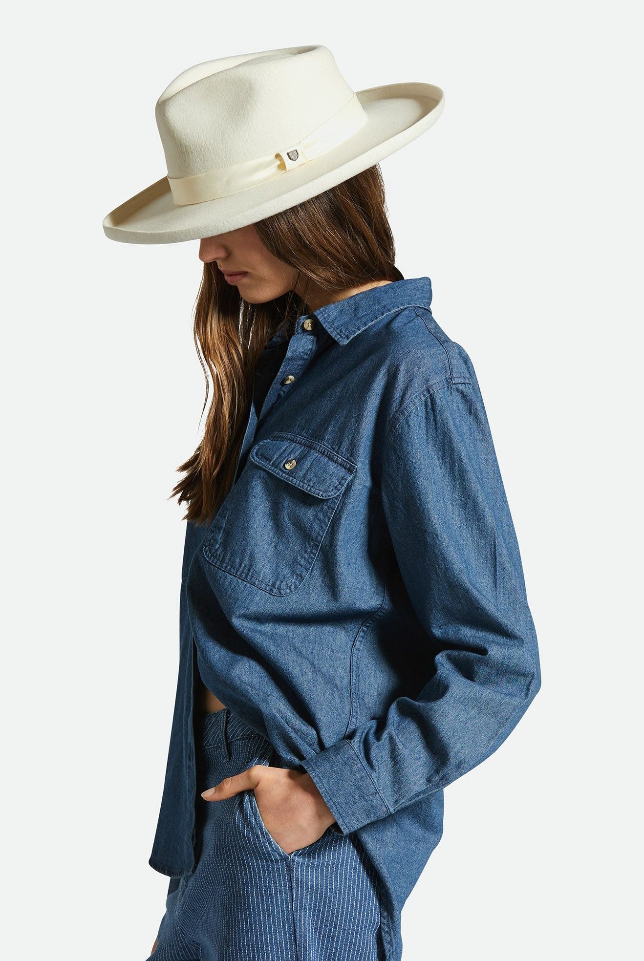 Women's Side Fit | Victoria Felt Fedora - Off White/Off White Satin