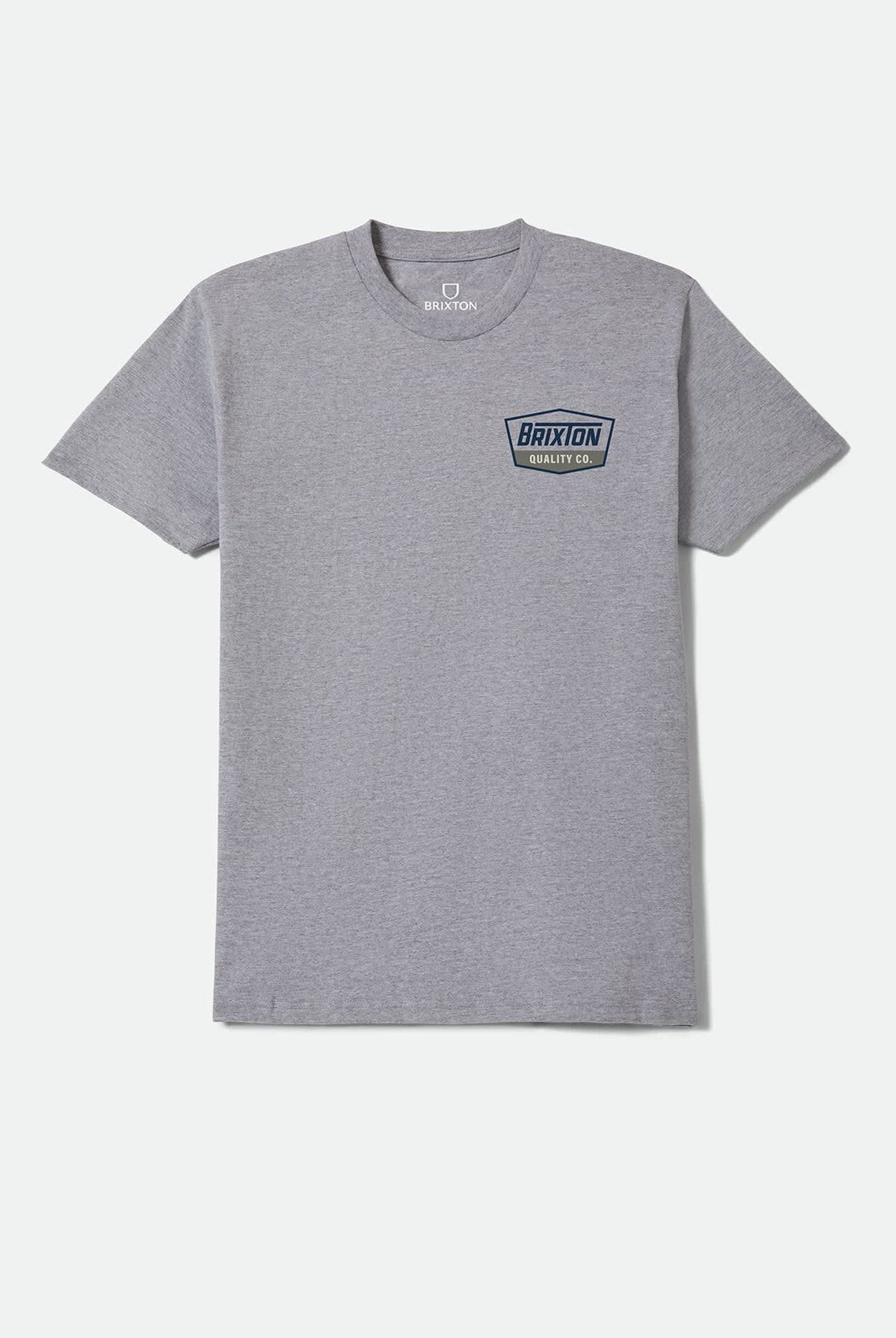 Men's Regal Standard T-Shirt in the color Heather Grey/Navy - Front Product Laydown Image