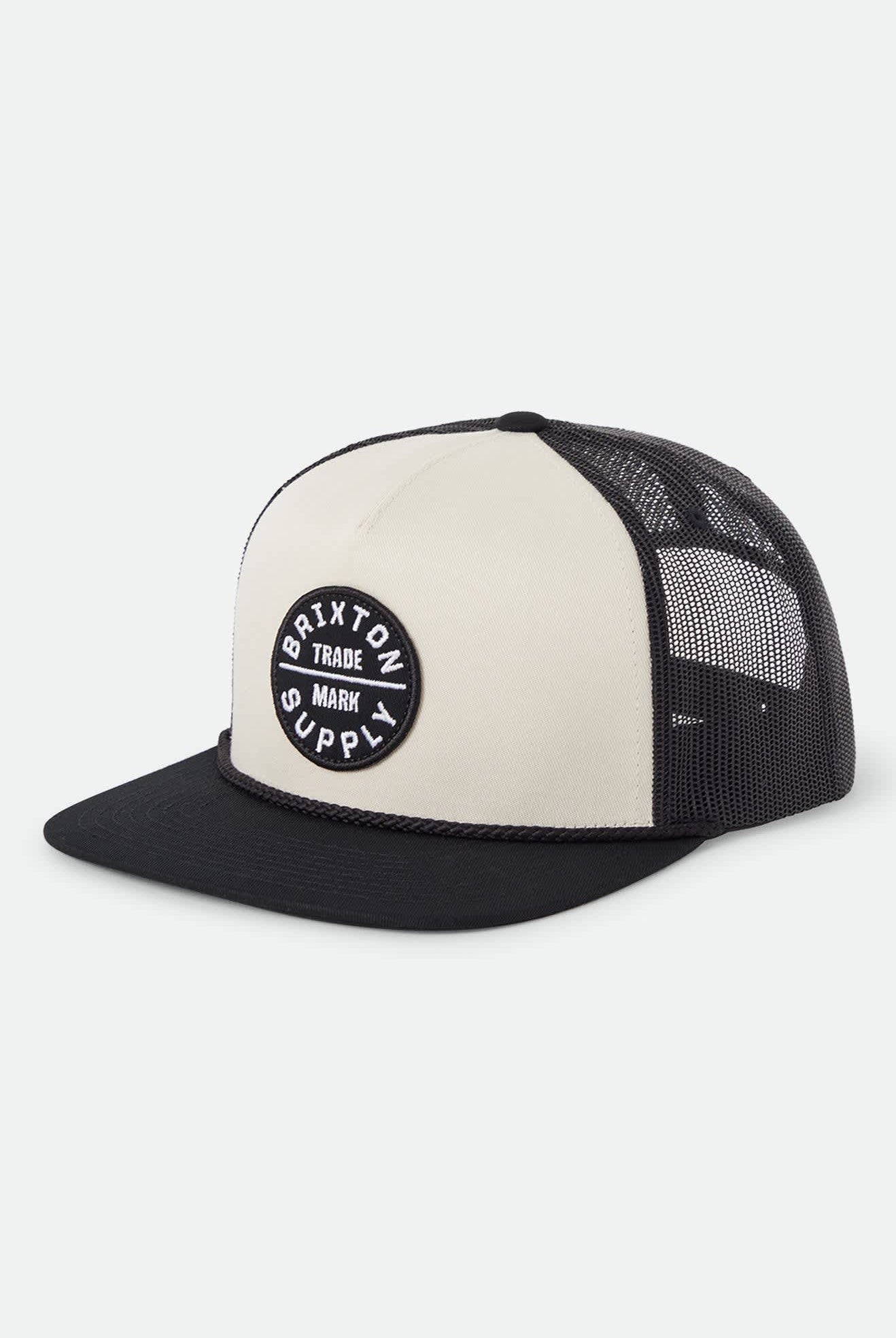 Unisex Oath Trucker Hat in the color Whitecap/Black - Front Product Laydown Image
