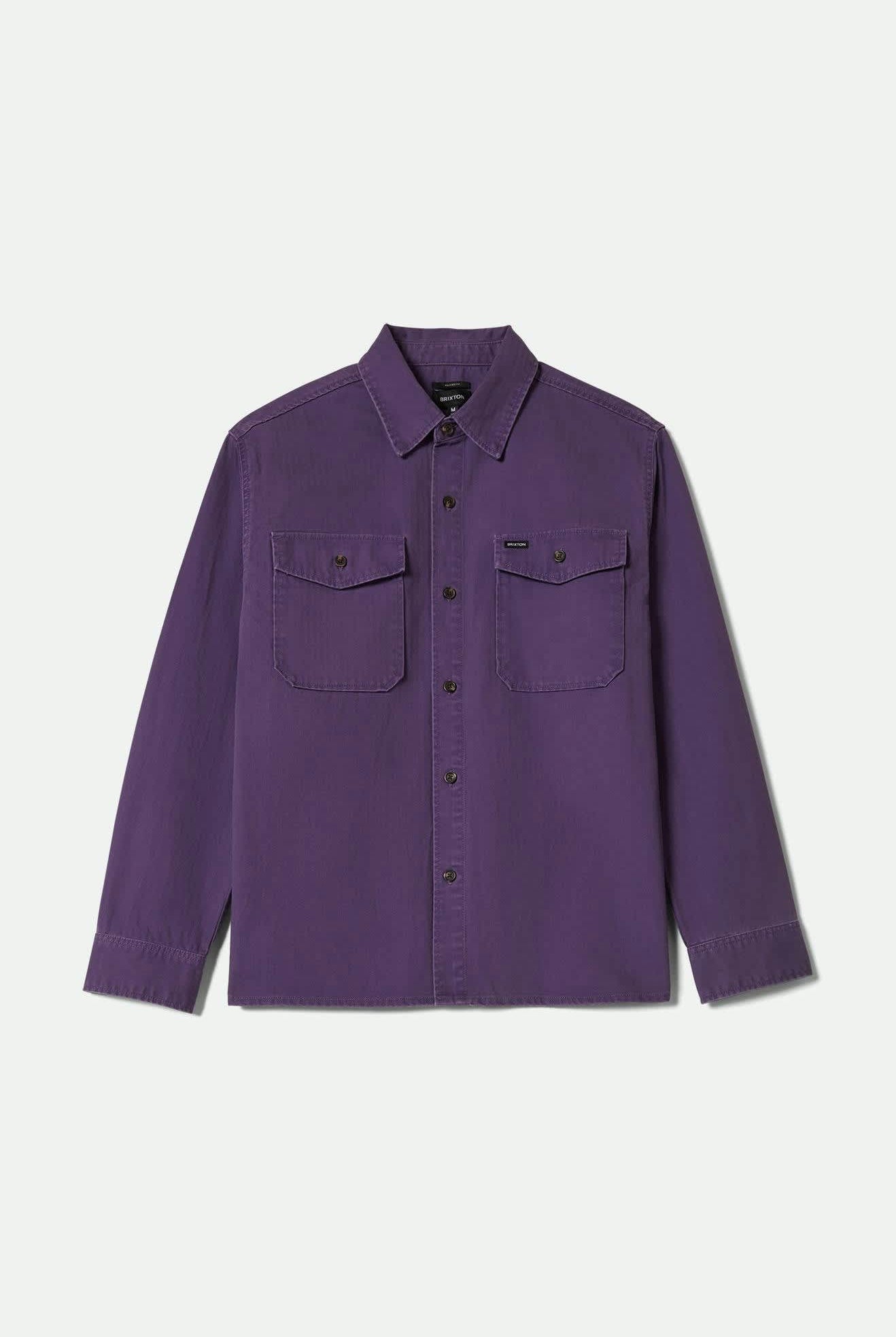 Men's Herringbone Relaxed L/S Overshirt in the color Punk Purple Herringbone - Front Product View