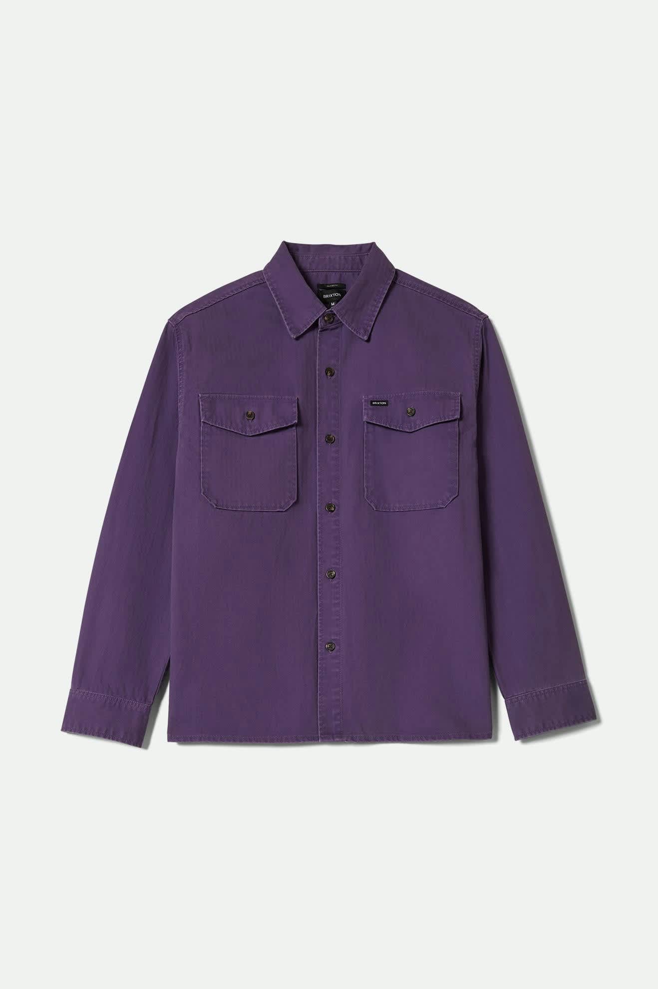 Men's Herringbone Relaxed L/S Overshirt in the color Punk Purple Herringbone - Front Product View