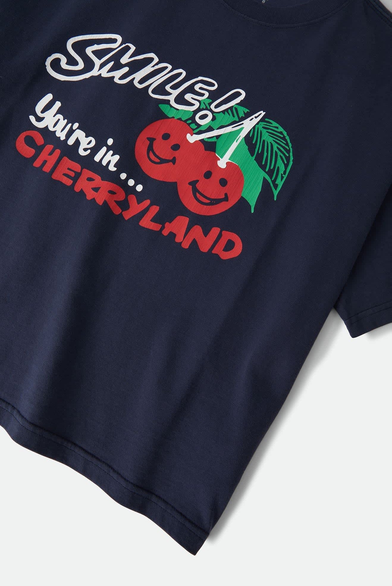 Women's Cherryland Boxy Cropped Crew in the color Washed Navy - Additional Laydown image
