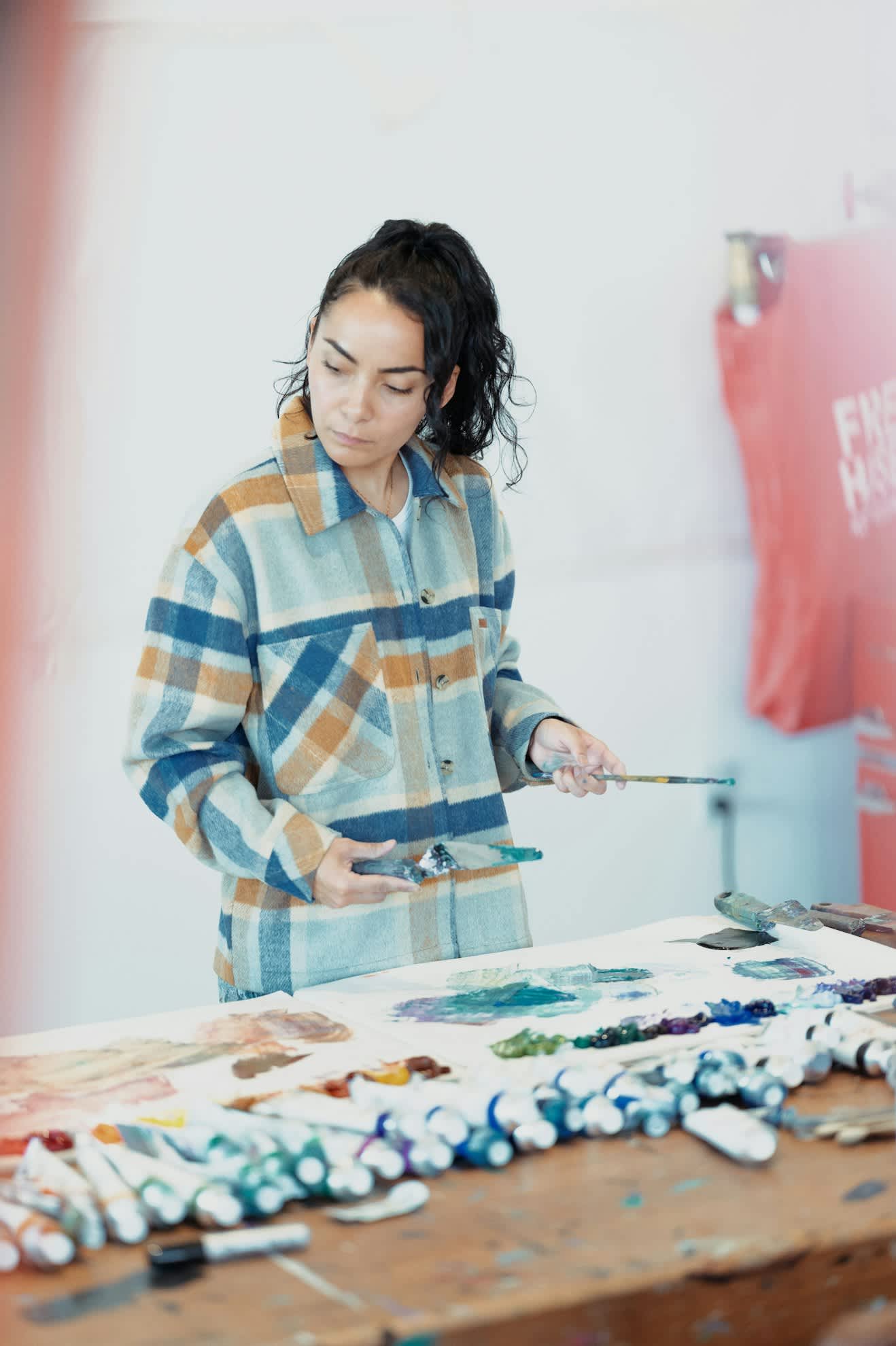 Women's Bowery Women's Soft Brushed L/S Flannel in the color Dark Denim - Additional Fit image