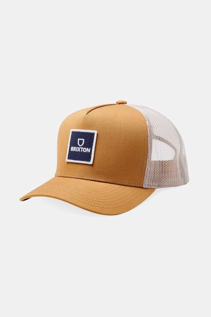 Brixton Men's Alpha Block Netplus Trucker Hat - Copper/Off White | Profile