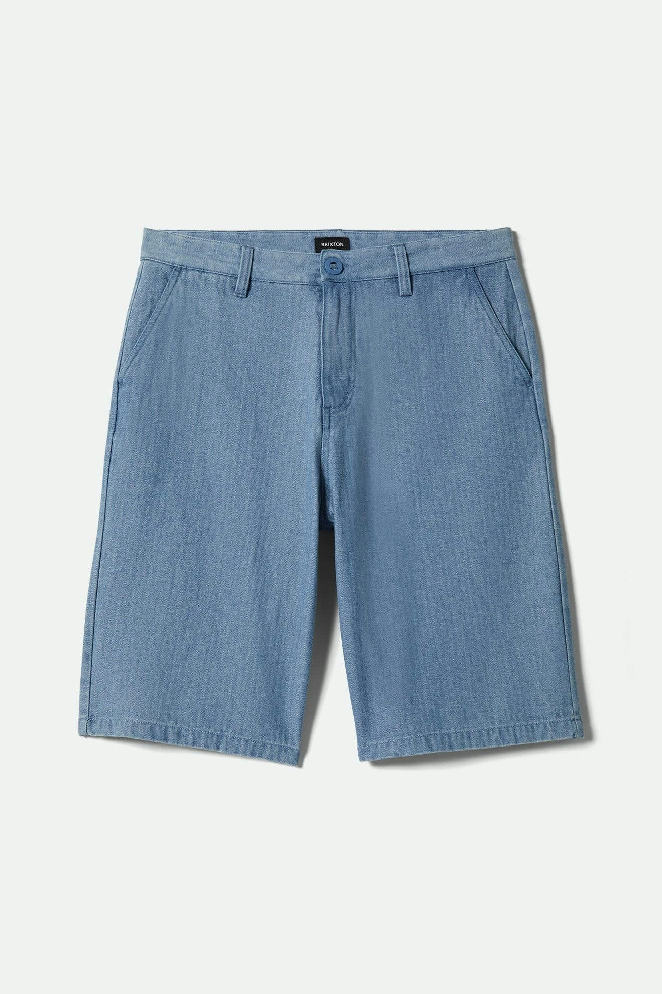 Men's Choice Chino Baggy Short in the color Light Wash Denim Herringbone - Front Product View
