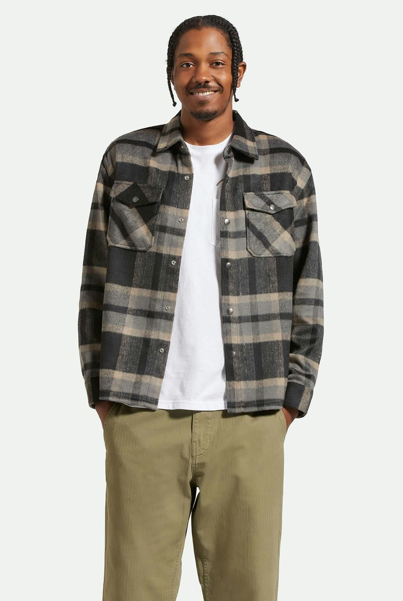 Men's Selden Soft Brushed L/S Flannel Overshirt in the color Black/Charcoal - Men's Front View