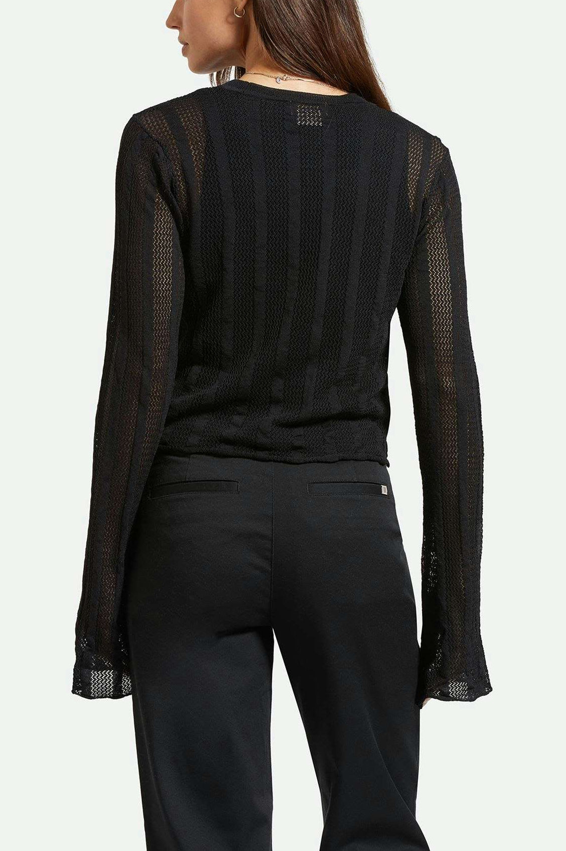 Back Fit Image | Sheer L/S Knit Top - Black