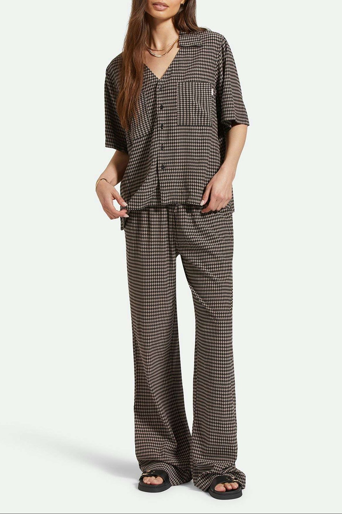Women's Lifestyle 1 | Hudson Lounge S/S Woven Shirt - Washed Black/Cinder Grey Diamond Check