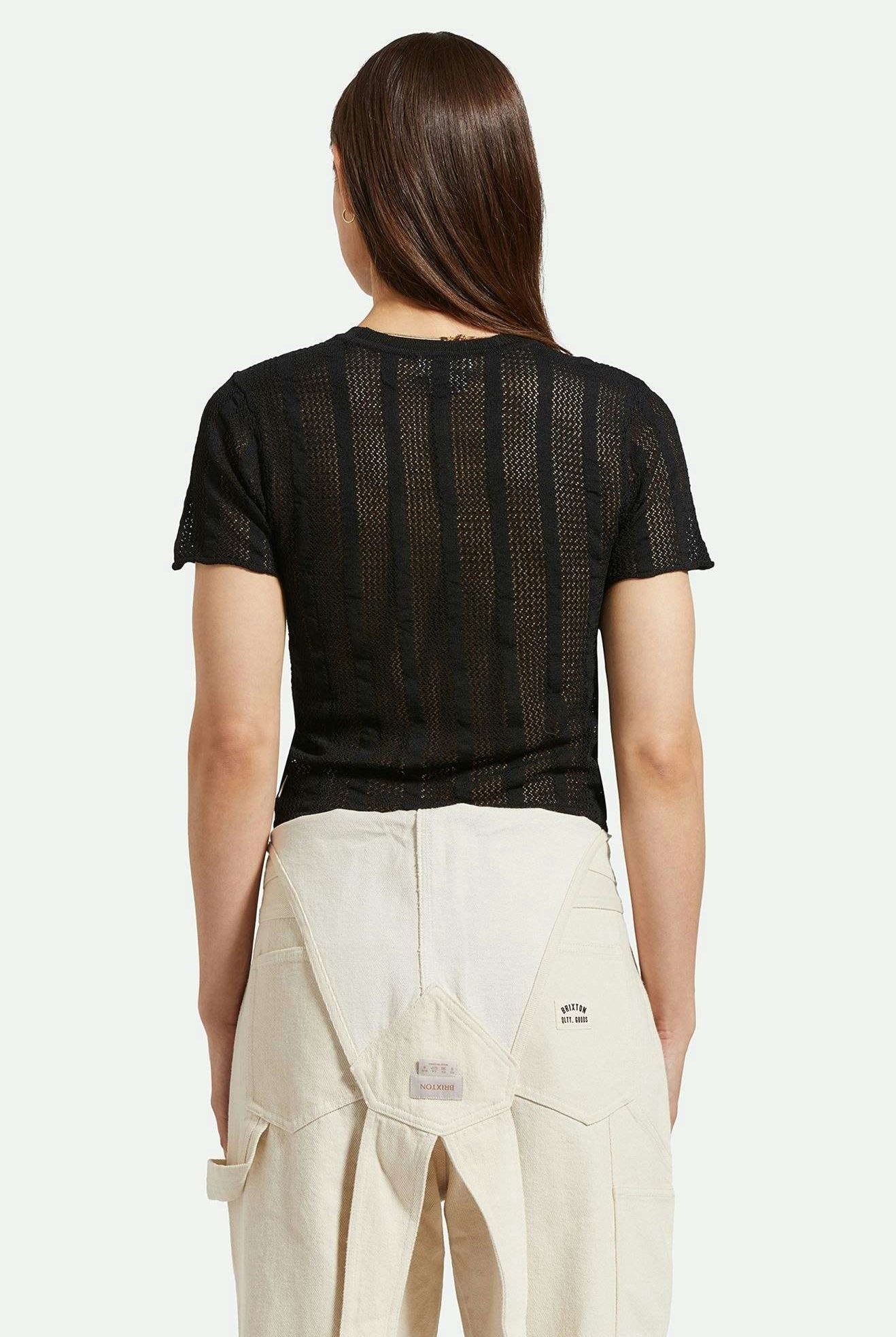 Back Fit Image | Sheer S/S Knit Top - Black