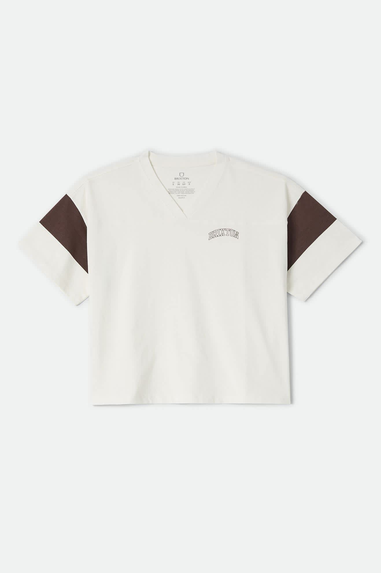 Women's Brixton Boxy Cropped Football T-Shirt in the color Off White - Front Product Laydown Image