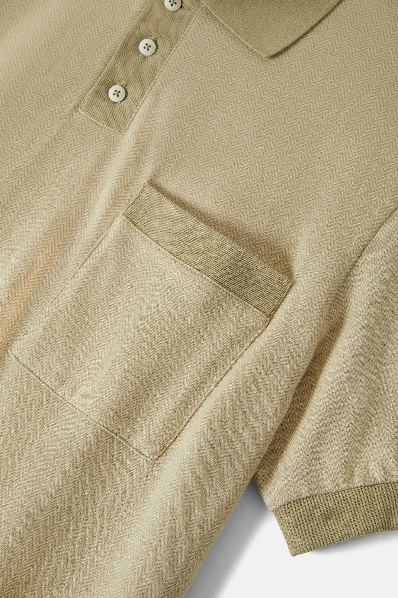 Men's Weekend Herringbone S/S Polo in the color Whitecap/Elm - Additional Laydown image