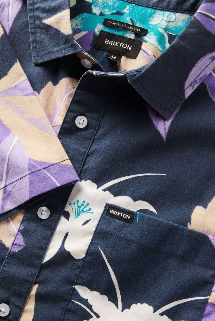 Extra Laydown Image 1 | Charter Print S/S Shirt - Washed Navy Passion