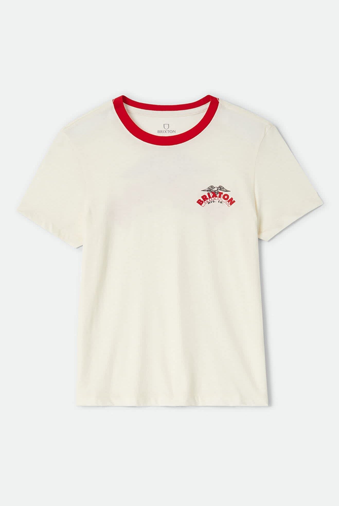 Women's Brixton Banner Slim Crew T-Shirt in the color Off White - Front Product Laydown Image