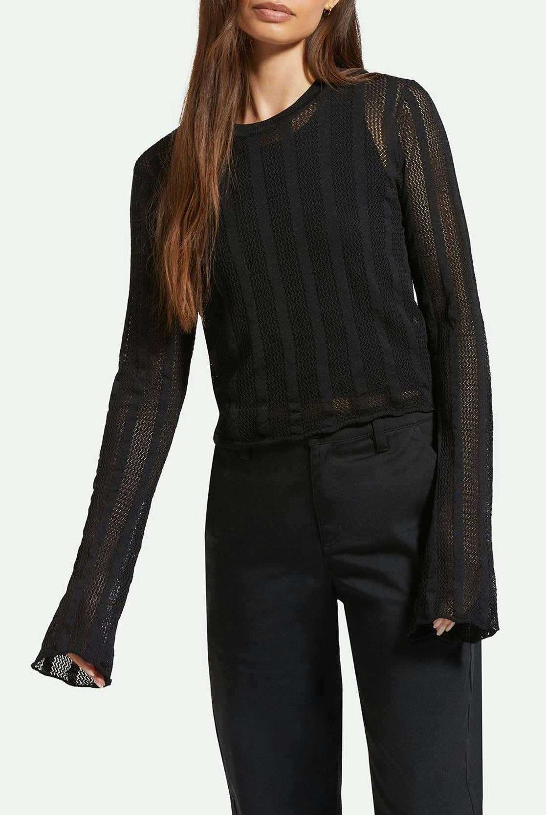 Women's Front Fit | Sheer L/S Knit Top - Black