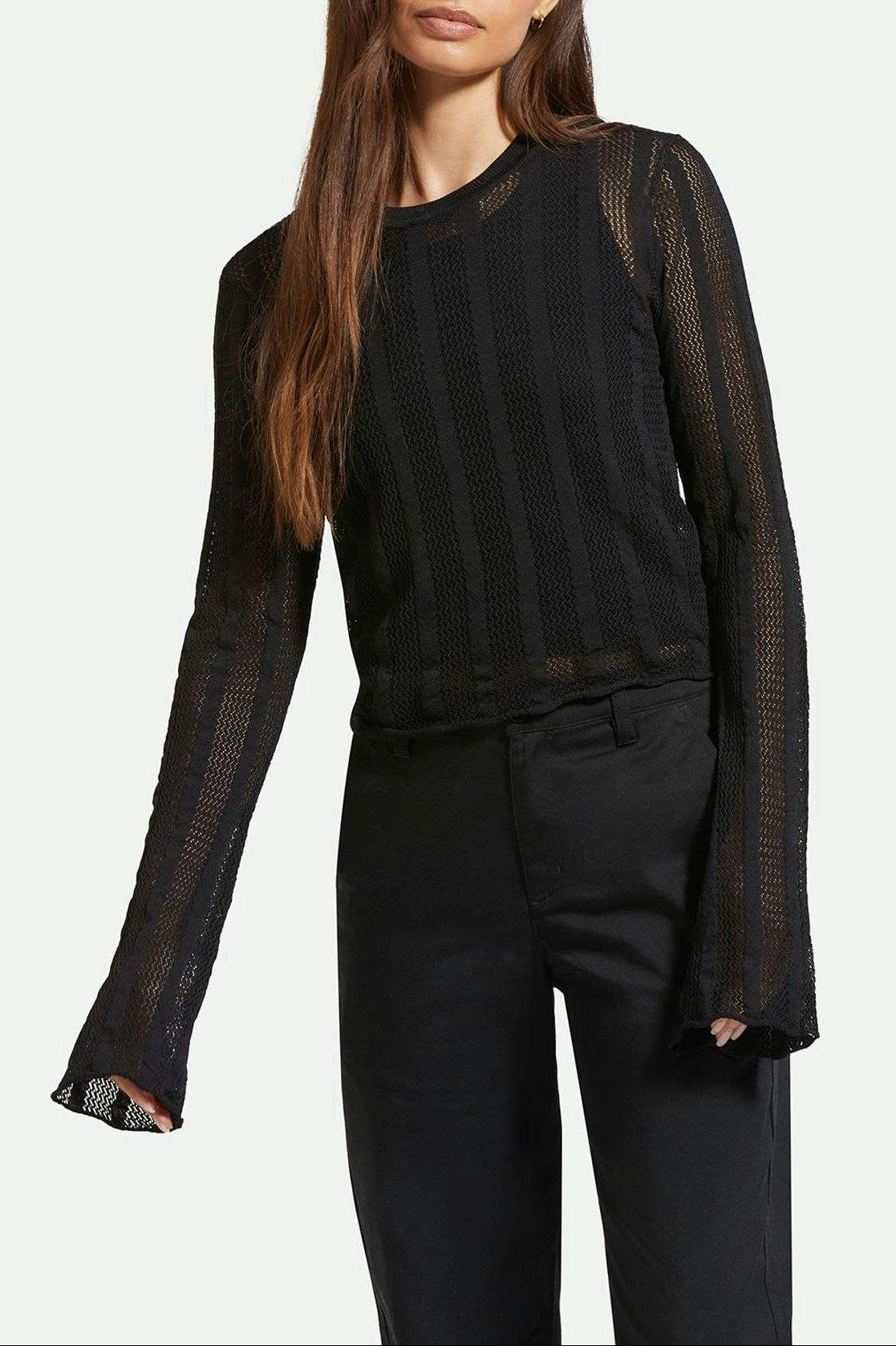 Women's Front Fit | Sheer L/S Knit Top - Black