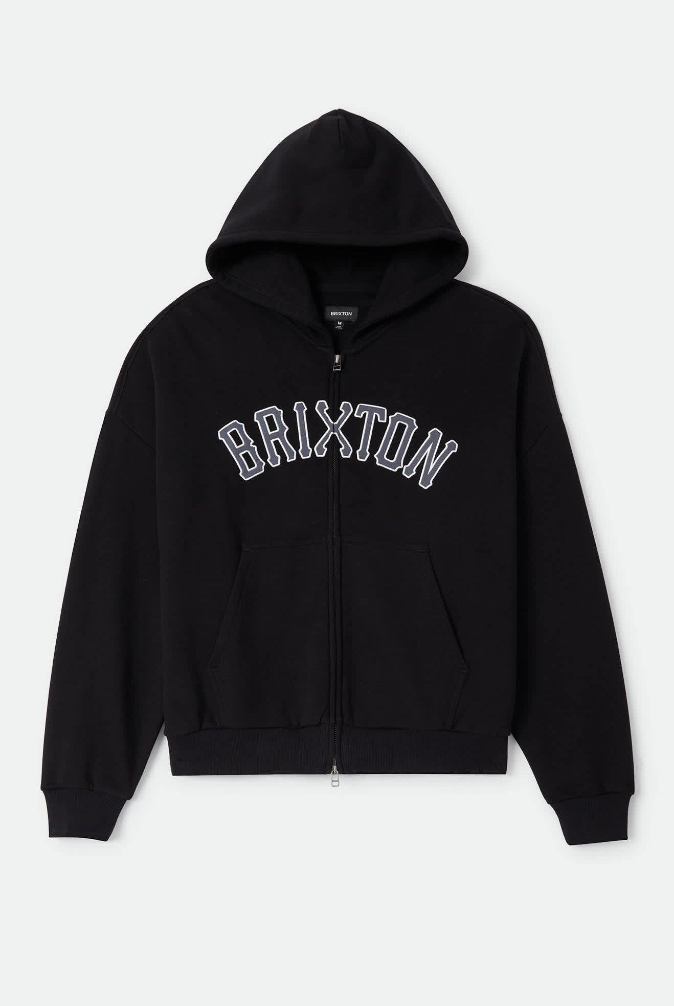 Men's Dugout Zip Hood Fleece in the color Black/Grey - Front Product Laydown Image