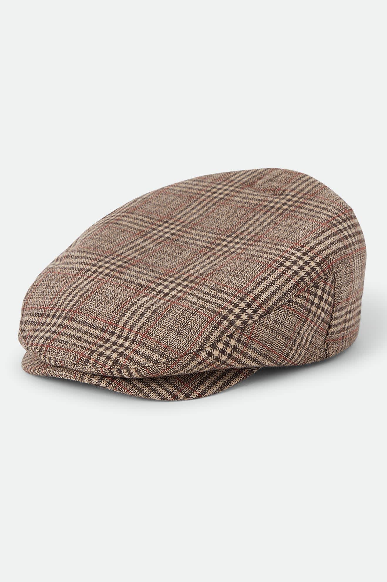 Unisex Hooligan Flat Cap in the color Brown/Tan/Red Plaid - Front Product Laydown Image