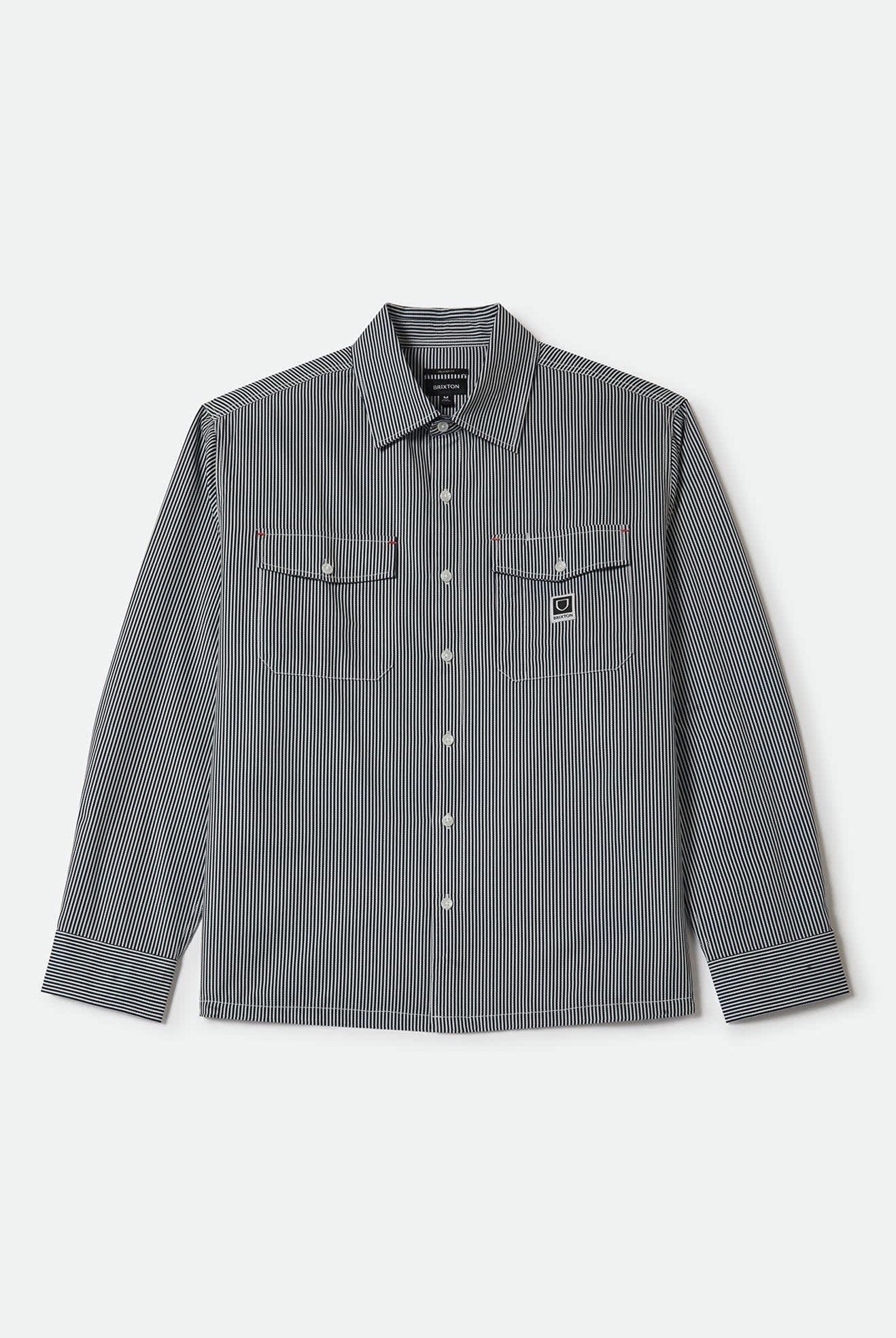 Men's Journey Lightweight Long Sleeve Shirt in the color Navy/White Stripe - Front Product View