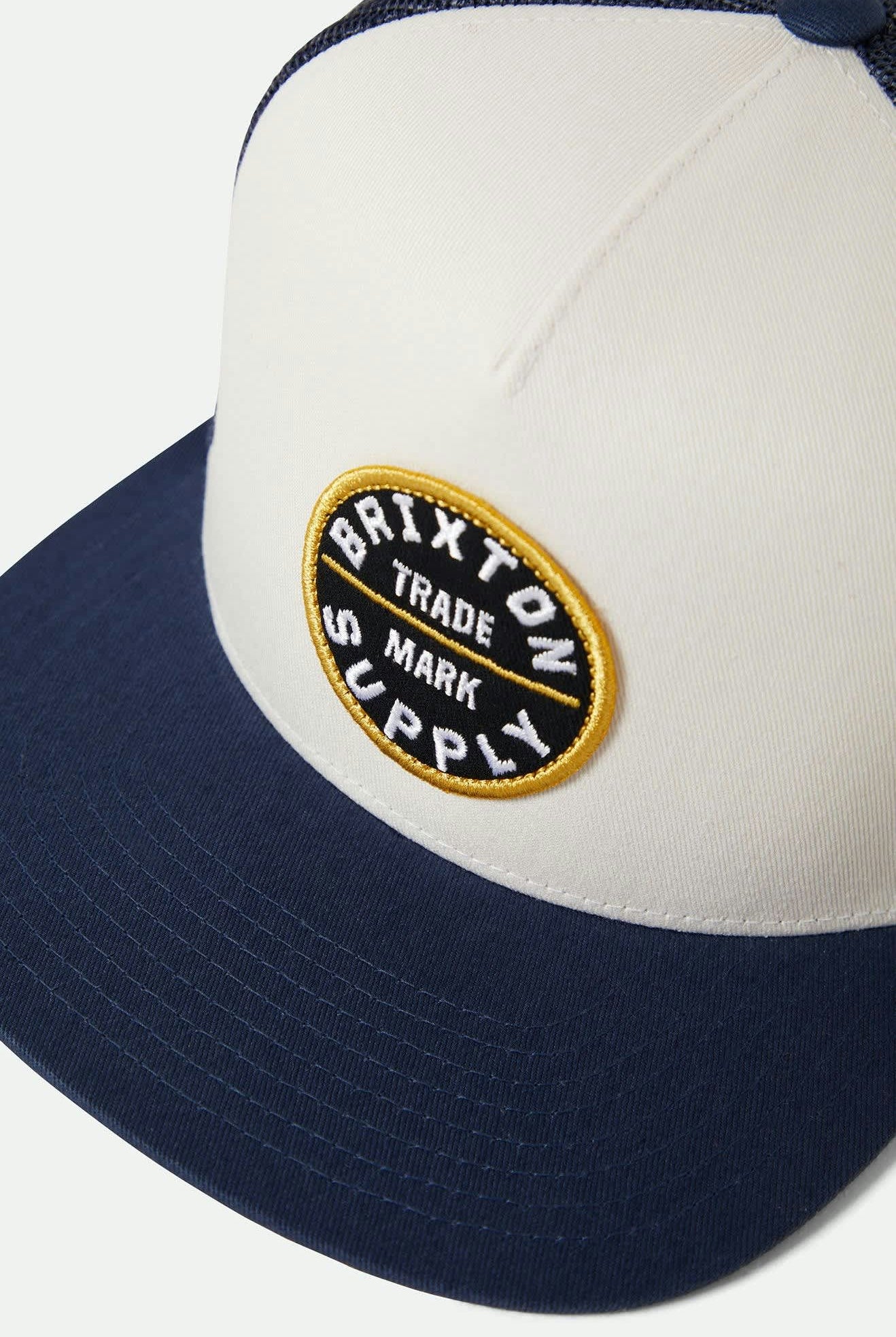 Unisex Oath Trucker Hat in the color Mood Indigo/Off White/Mood Indigo - Additional Laydown image