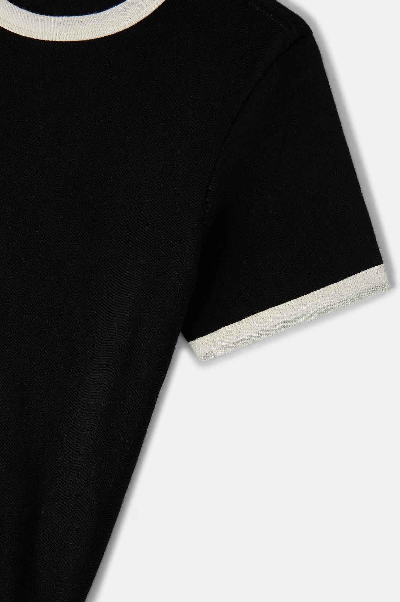 Women's Carefree Organic Garment Dye Ringer T-Shirt in the color Black/Off White - Additional Laydown image