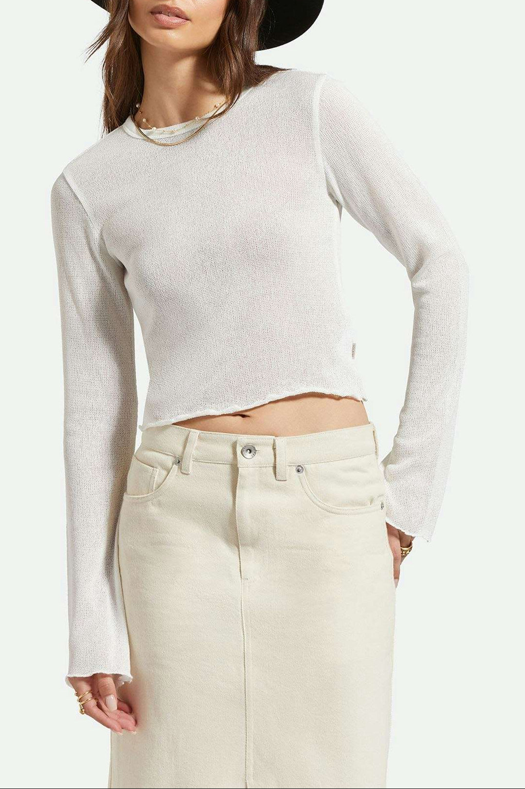 Women's Front Fit | Sheer L/S Knit Top - Off White