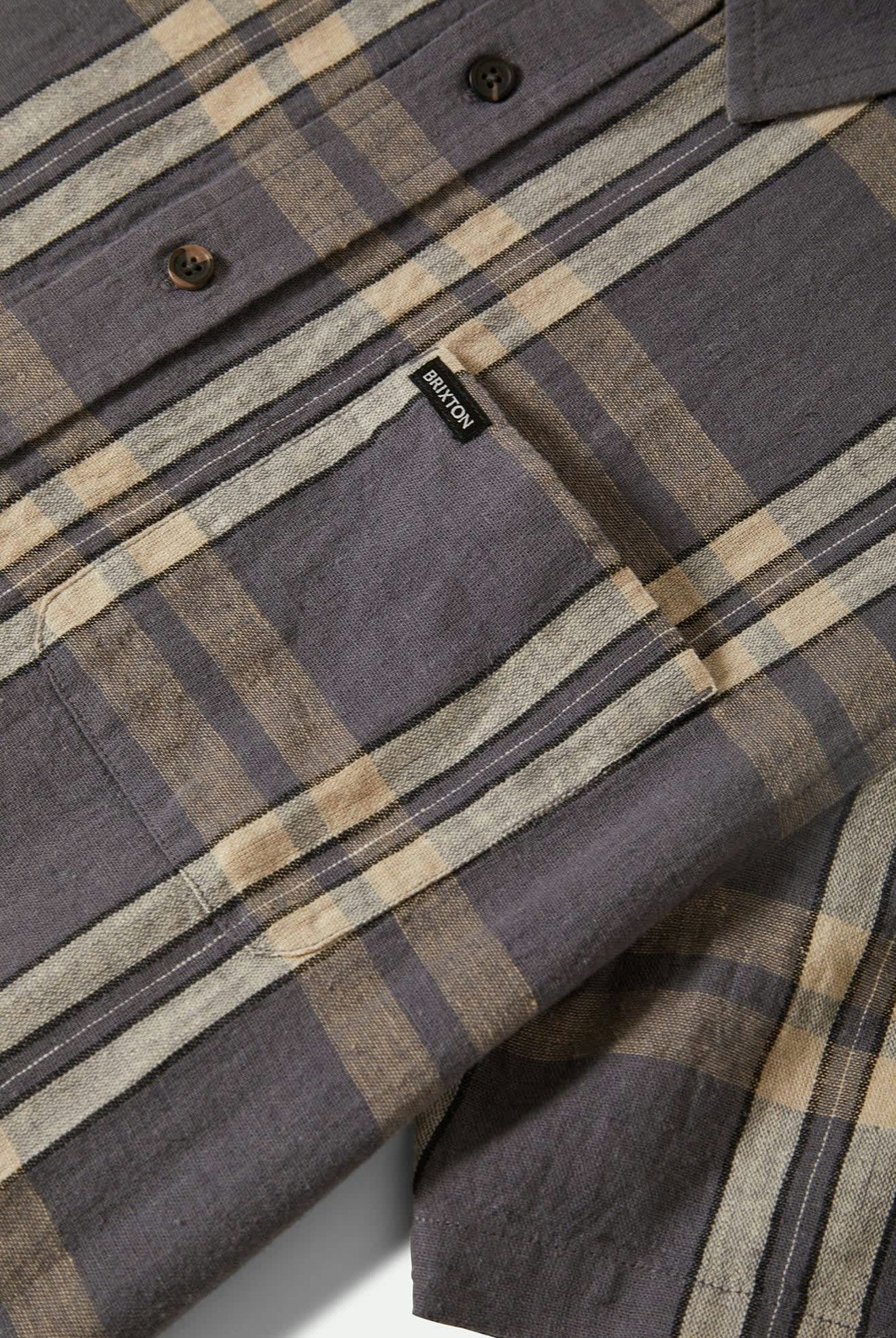 Men's Charter Linen Blend S/S Shirt in the color Charcoal/Beige Plaid - Additional Laydown image