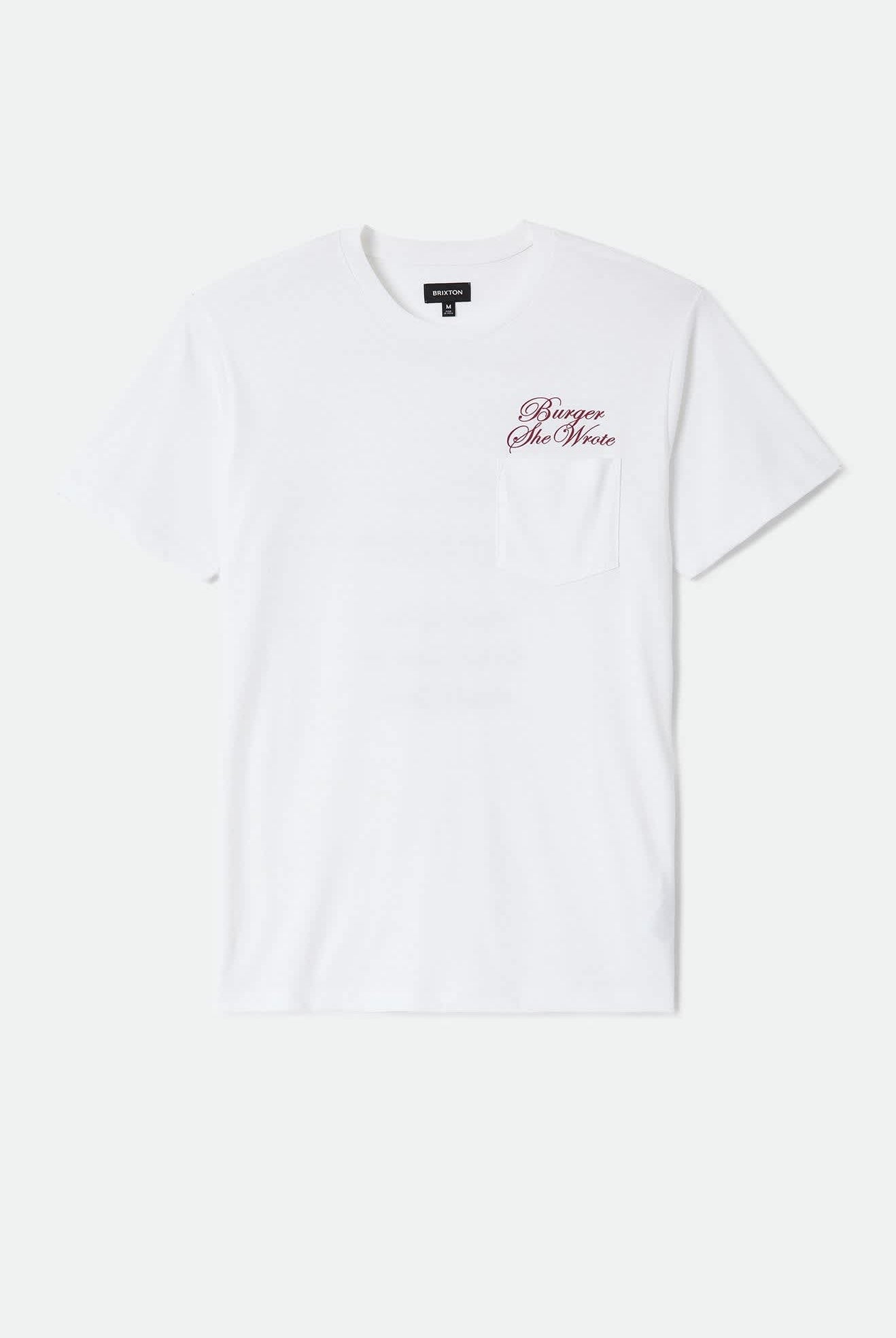 Men's Burger She Wrote Pocket T-Shirt in the color White - Front Product Laydown Image