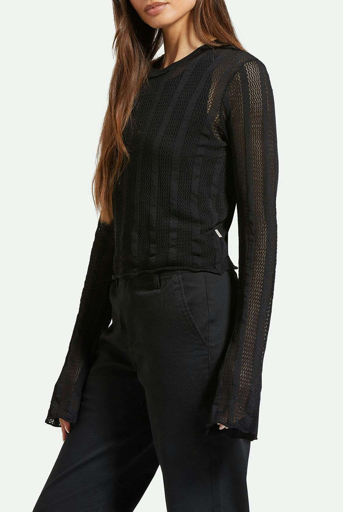 Women's Side Fit | Sheer L/S Knit Top - Black