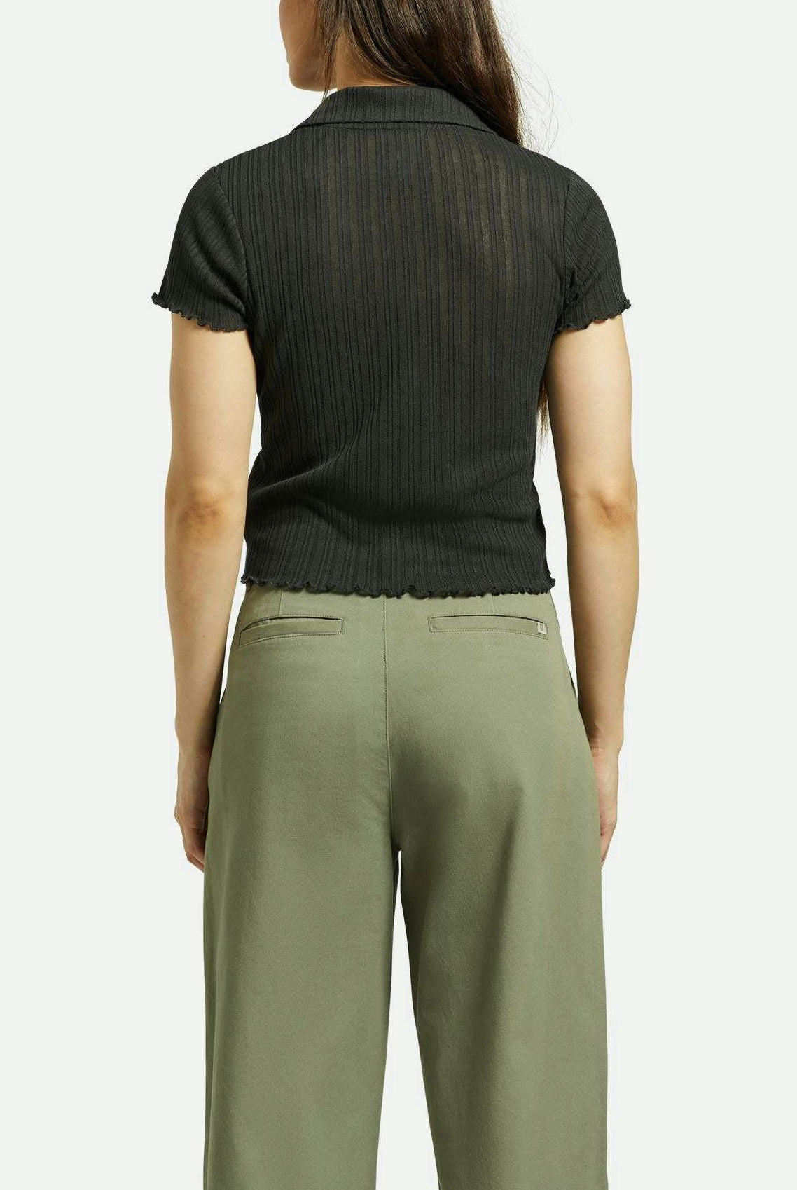 Women's Back Fit Image | Novelty Ribbed S/S Polo - Washed Black