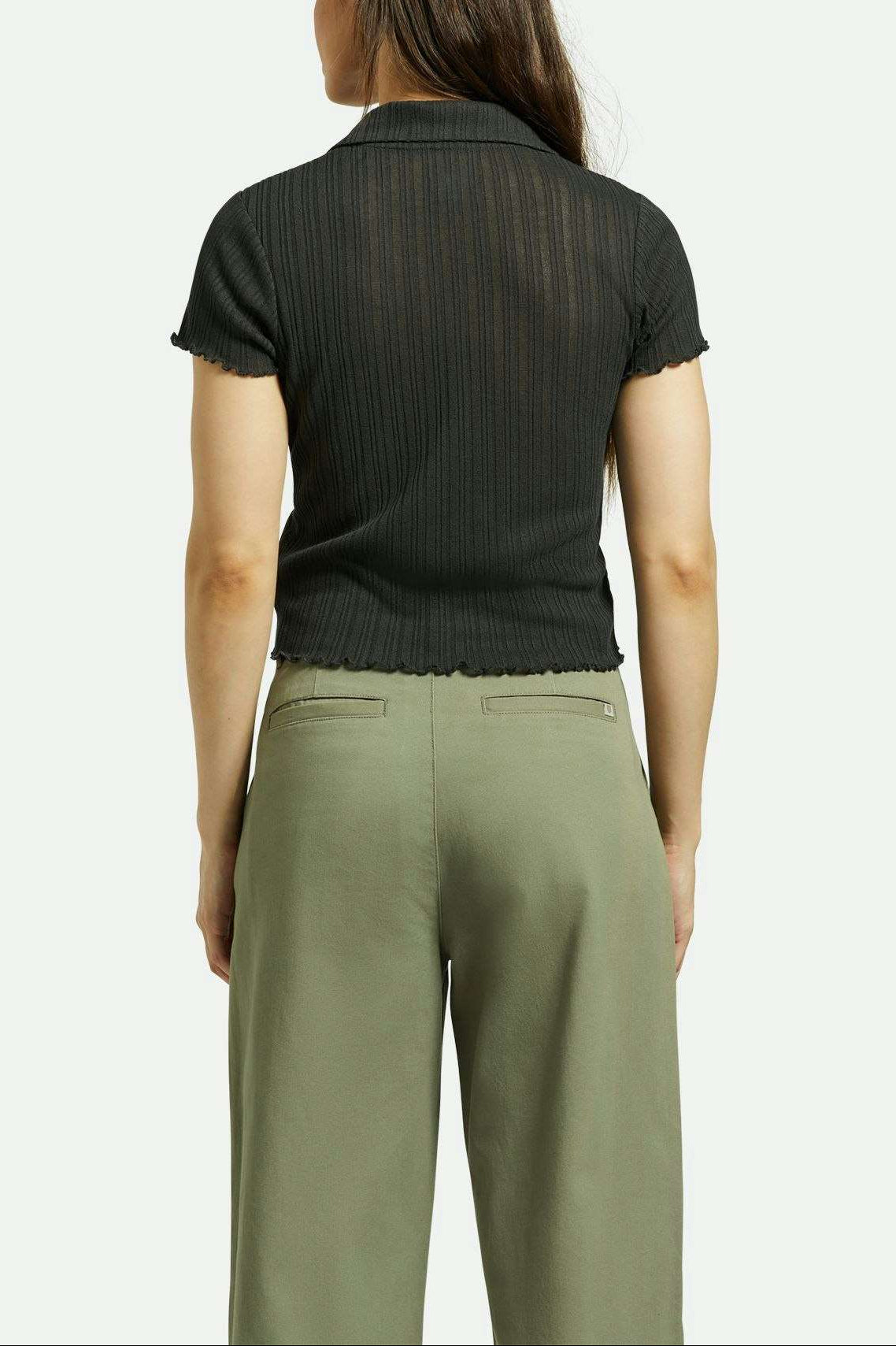 Women's Back Fit Image | Novelty Ribbed S/S Polo - Washed Black