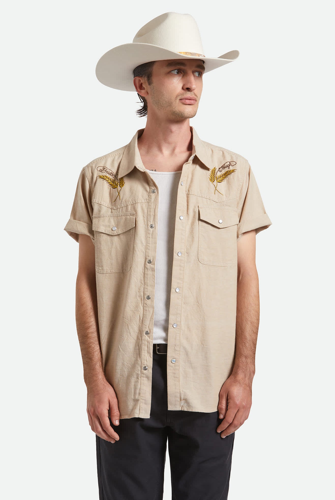 Men's Ford S/S Western Shirt in the color Khaki - Men's Front View