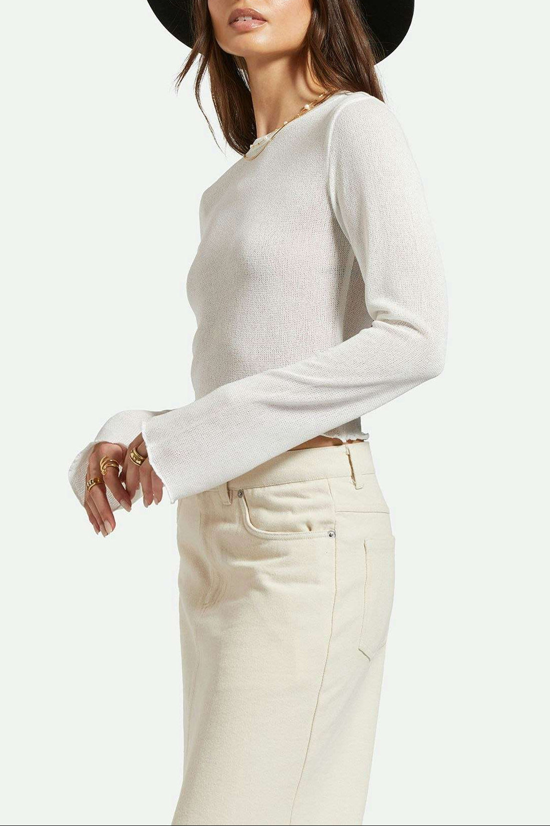Women's Side Fit | Sheer L/S Knit Top - Off White