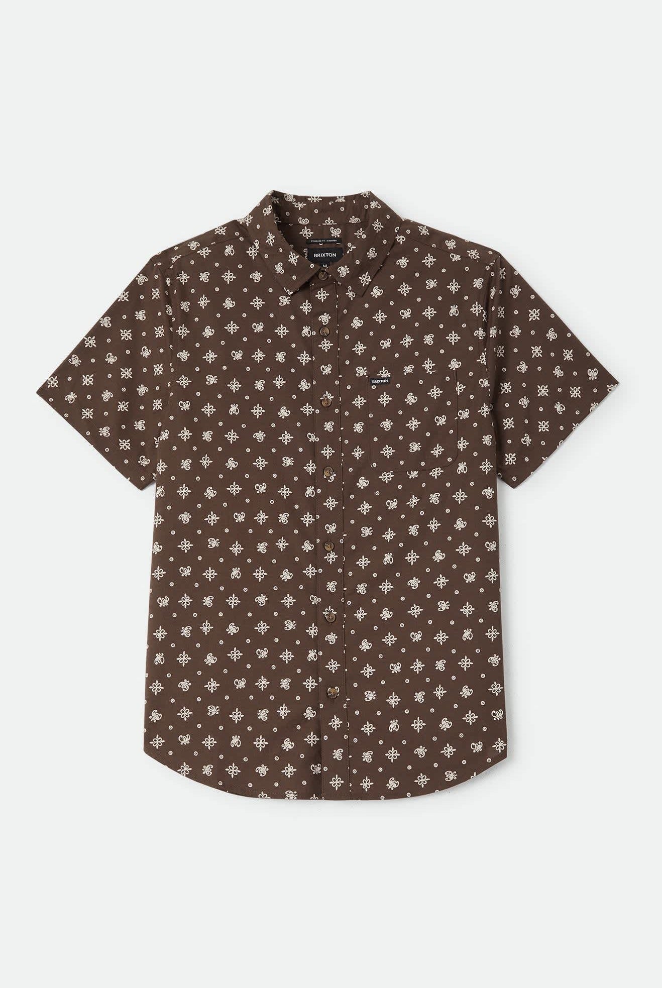 Men's Charter Print Shirt in the color Walnut Brown Bandana - Front Product Laydown Image