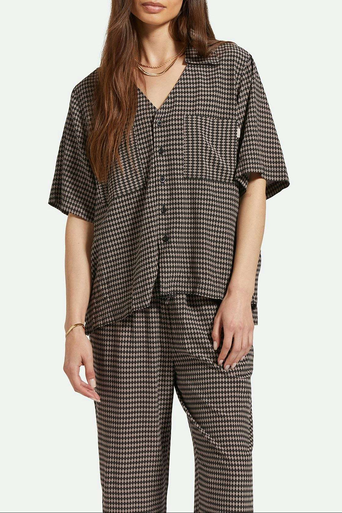 Women's Front Fit | Hudson Lounge S/S Woven Shirt - Washed Black/Cinder Grey Diamond Check