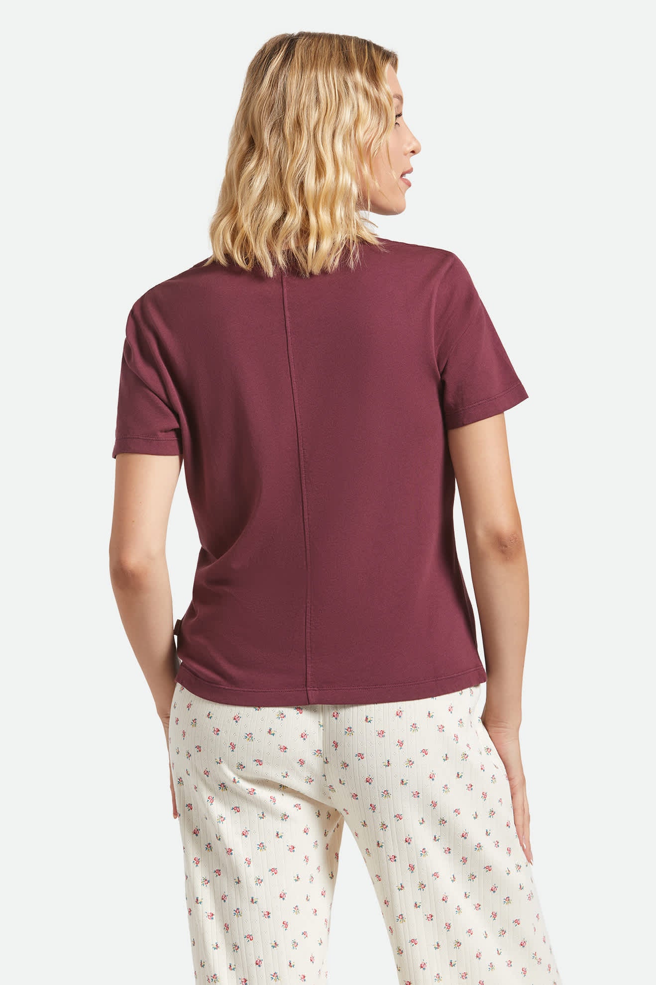 Women's Carefree Organic Garment Dye Perfect T-Shirt in the color Port - Women's Side View