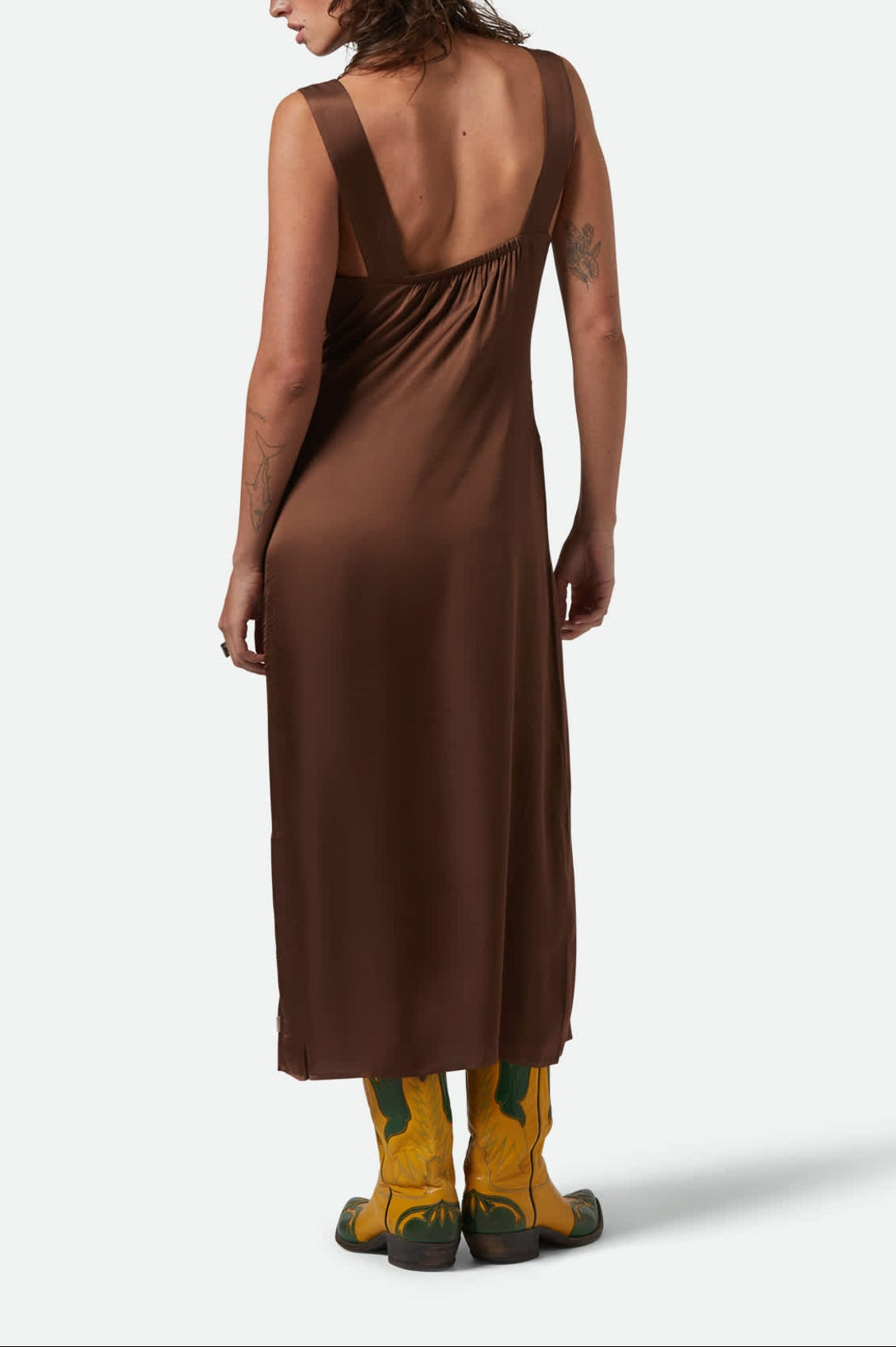 Women's The Ridge Slip Dress in the color Pinecone Brown - Women's Back View