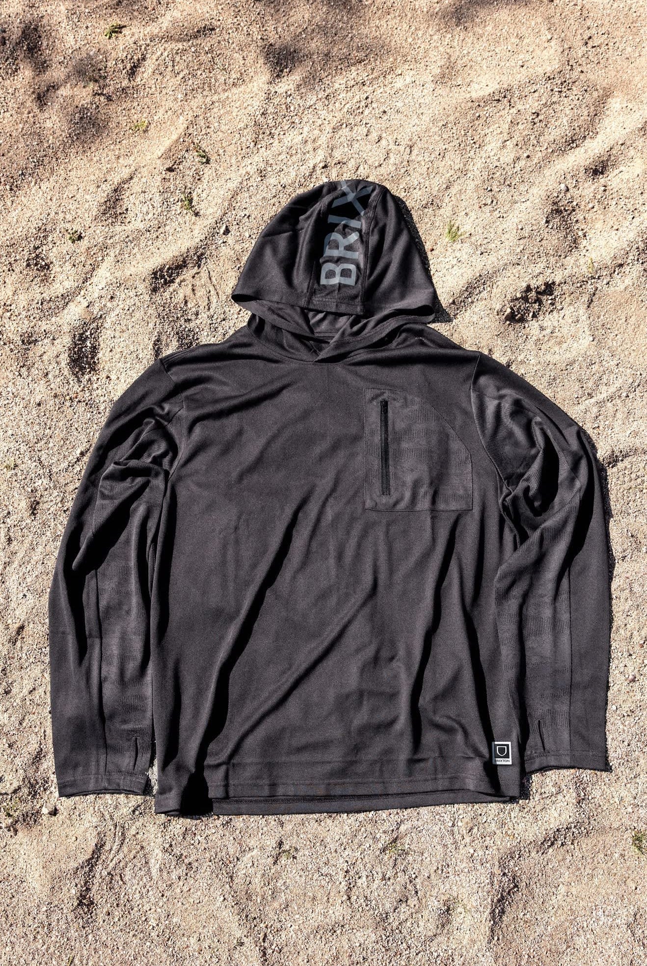Men's Journey Long Sleeve Sun Hoodie in the color Black - Additional Laydown image