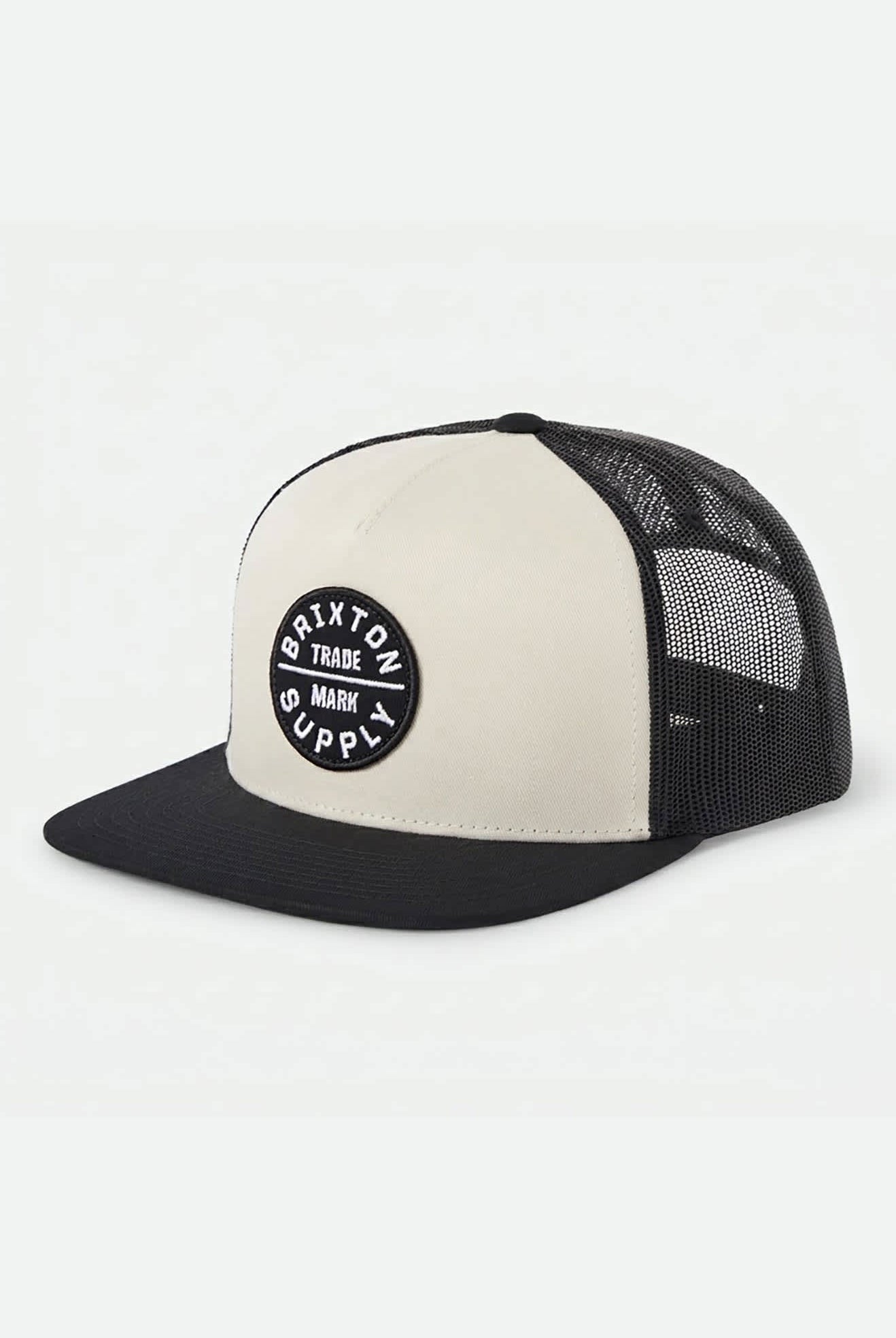 Unisex Oath Trucker Hat in the color Whitecap/Black - Front Product Laydown Image