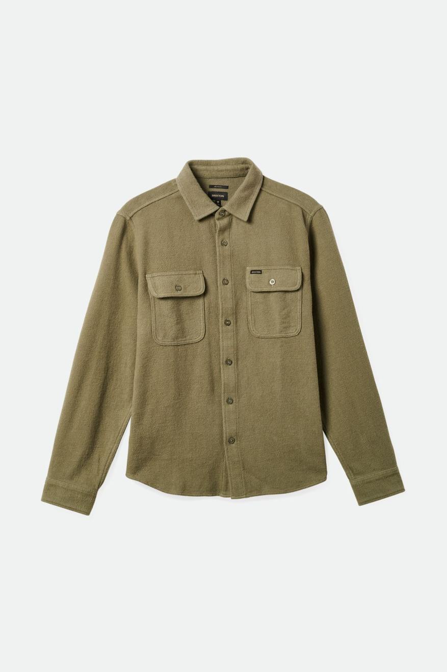 Brixton Men's Bowery Textured Loop Twill L/S Overshirt - Olive Surplus | Profile