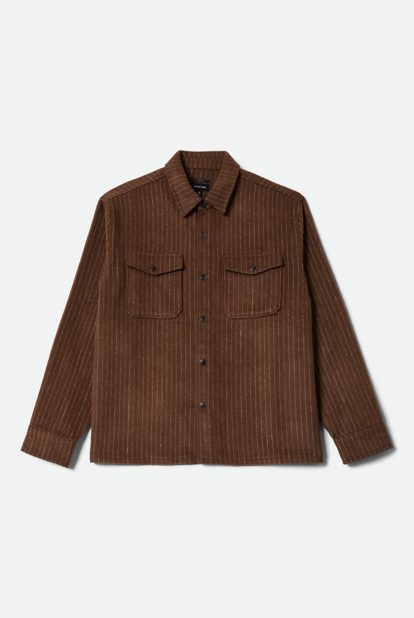 Men's Selden Soft Brushed Flannel in the color Pinecone Brown Pinestripe - Front Product Laydown Image