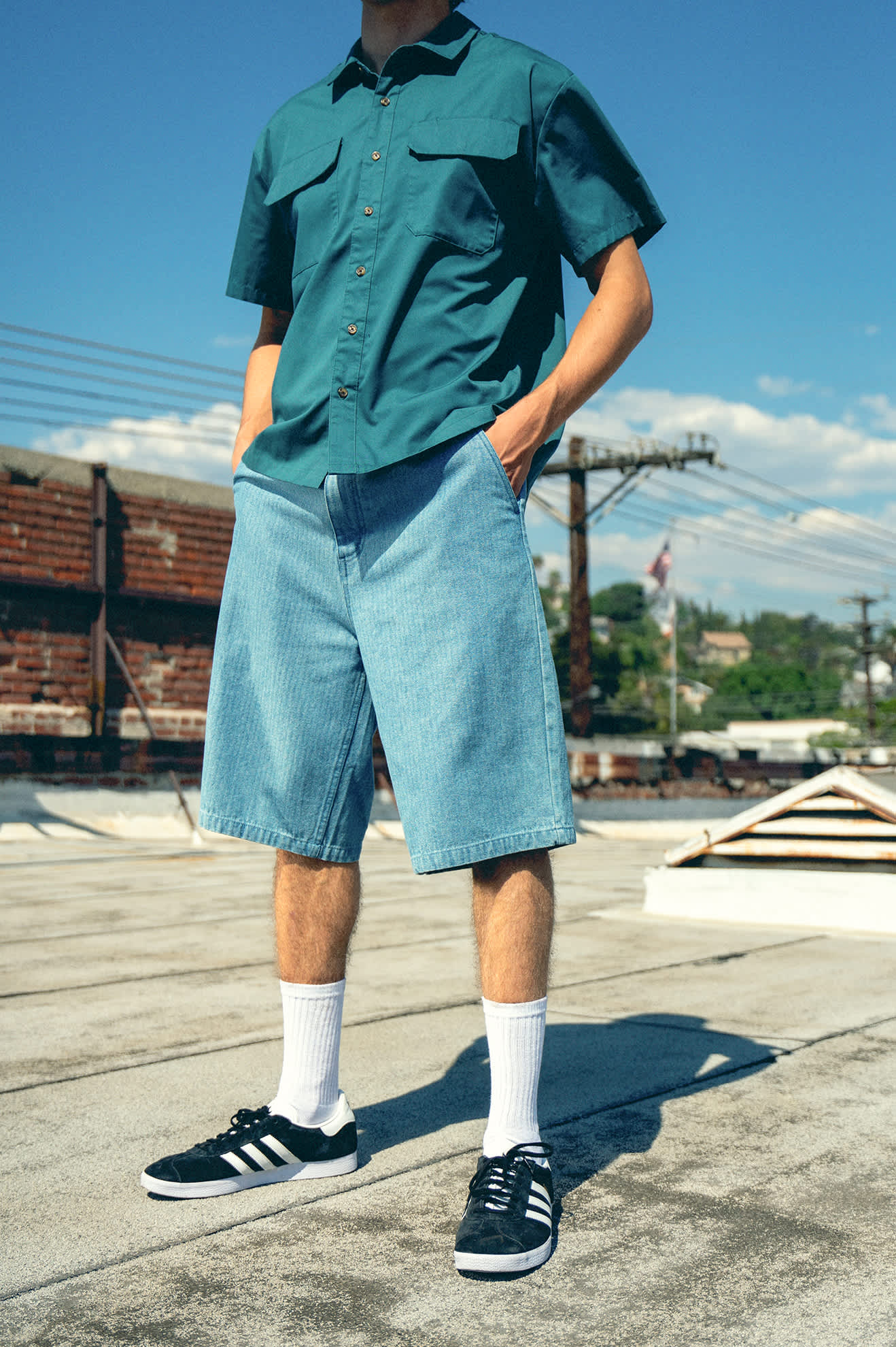 Men's Choice Chino Baggy Short in the color Light Wash Denim Herringbone - Men's Lifestyle image