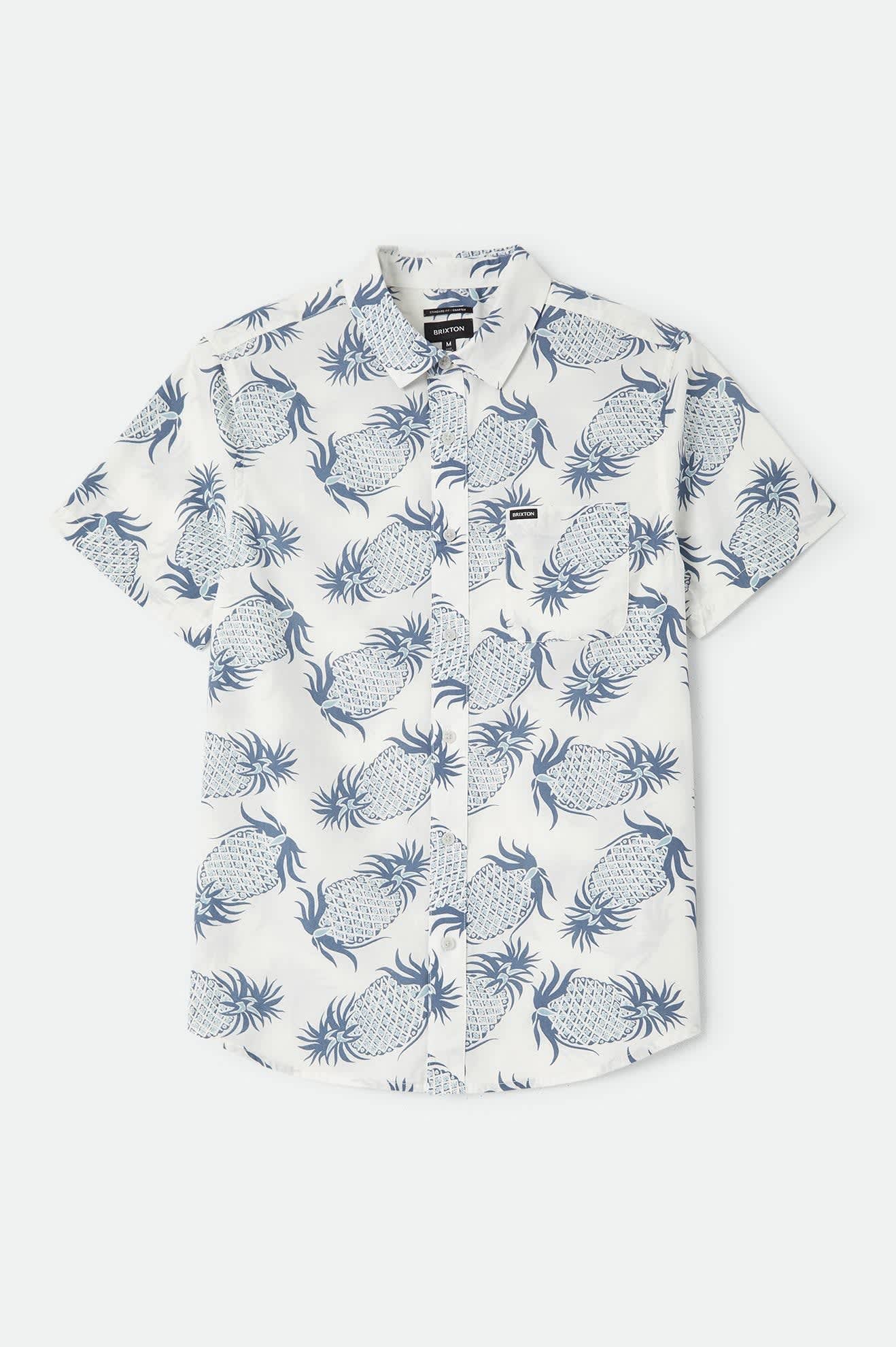 Men's Charter Print Shirt in the color Off White Pineapple - Front Product Laydown Image