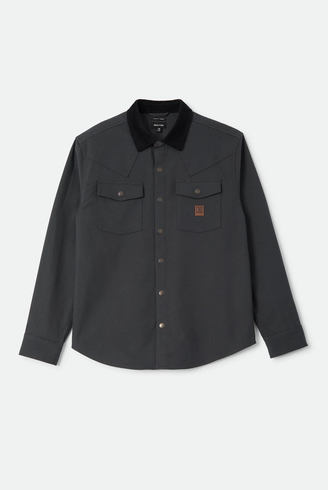 Men's Bowery Builders Ranch Performance Flannel in the color Black - Front Product Laydown Image
