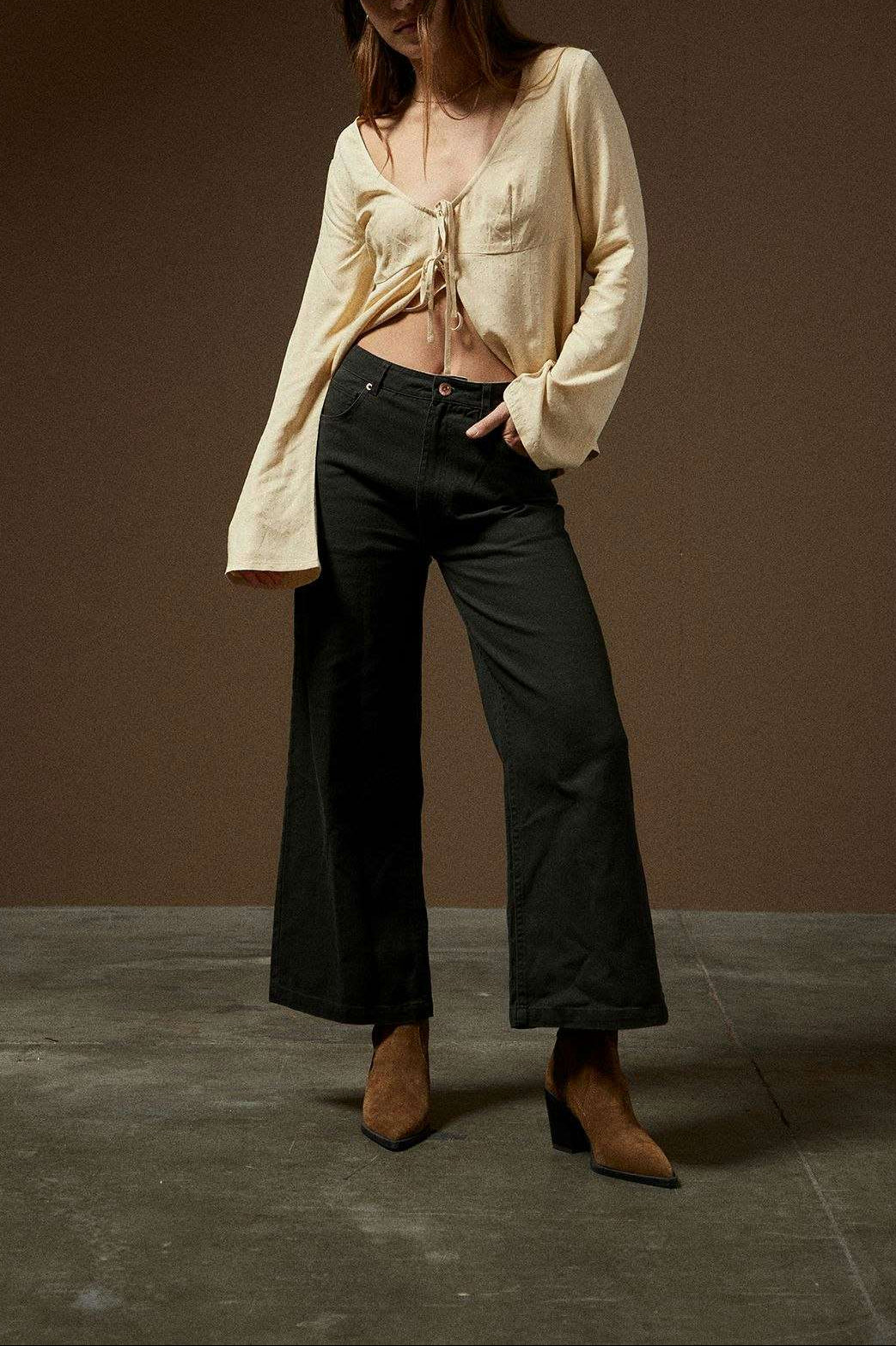 Brixton Women's Margo Cropped 5-Pocket Pant - Washed Black | Front fit