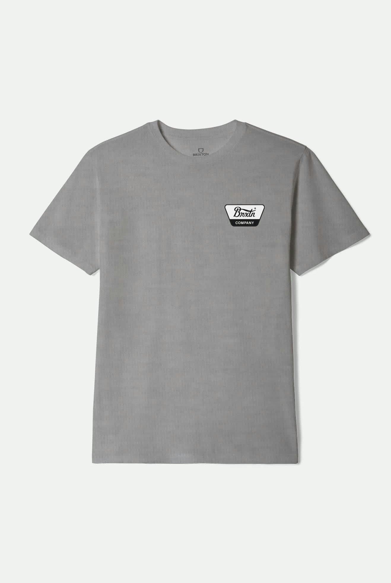 Men's Linwood Short Sleeve Standard T-Shirt in the color Heather Grey/Off White/Red Mahogany - Front Product Laydown Image