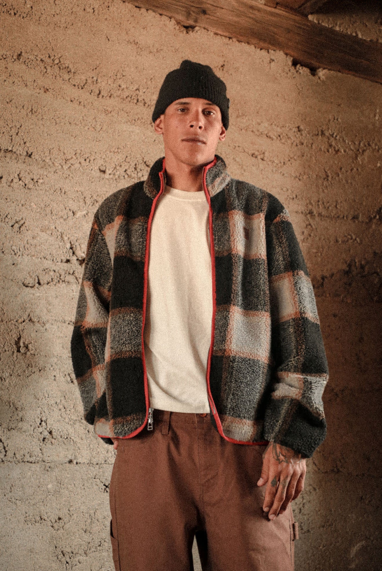 Men's Buffalo Plaid Sherpa Full Zip Jacket in the color Black/Cream - Men's Lifestyle 3.0