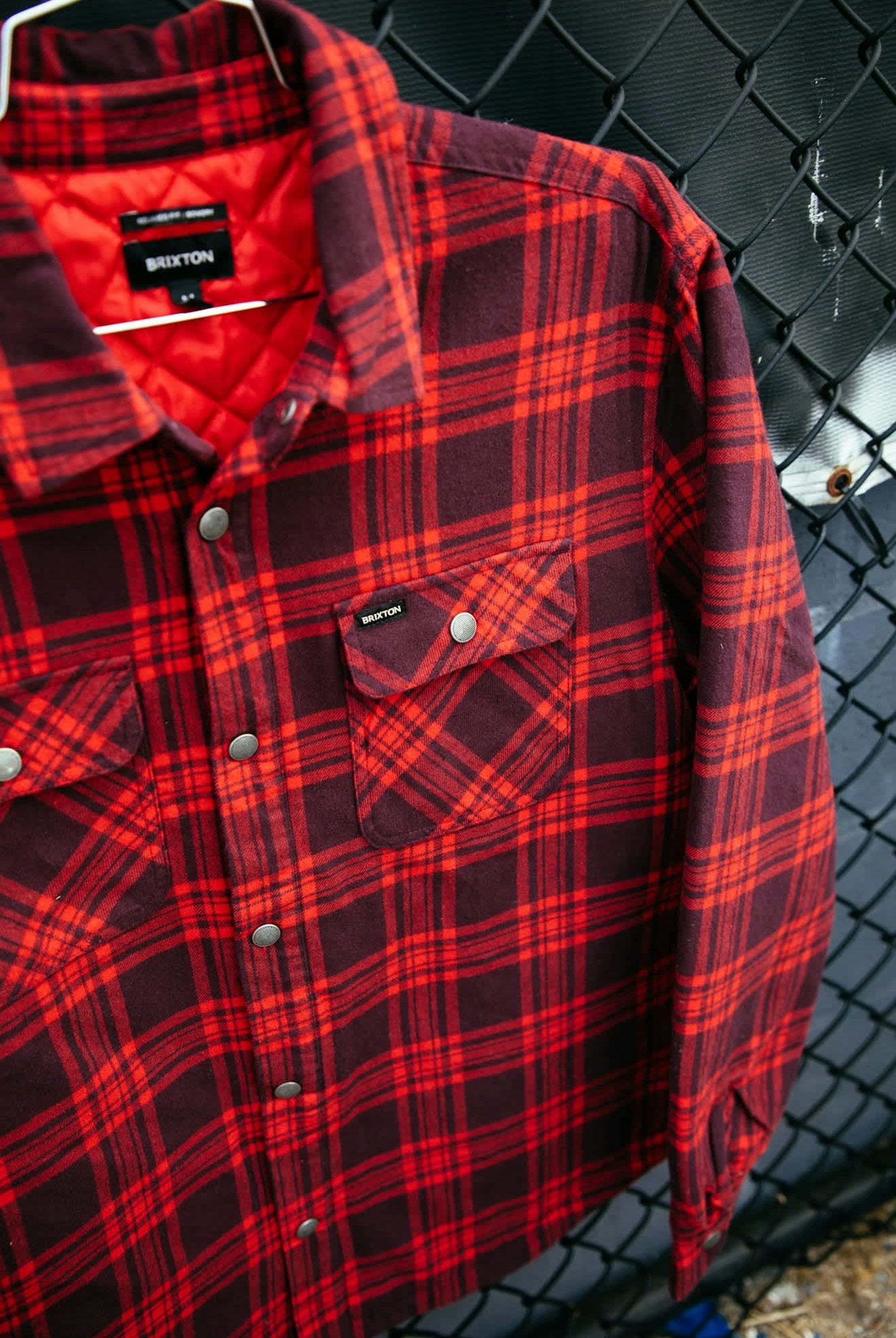 Men's Bowery Quilted L/S Flannel in the color Bright Red/Mahogany - Additional Laydown image