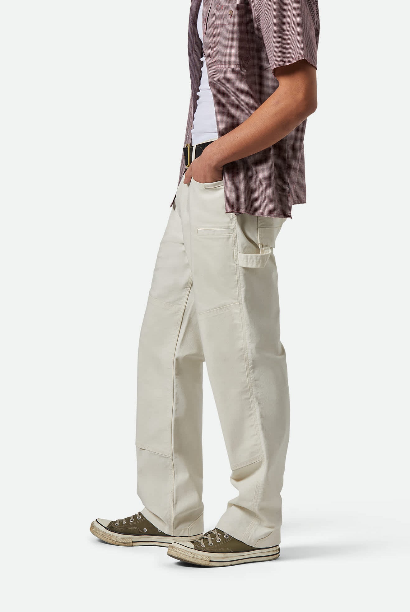 Men's Builders Carpenter Stretch Pant in the color Egret White - Men's Side View